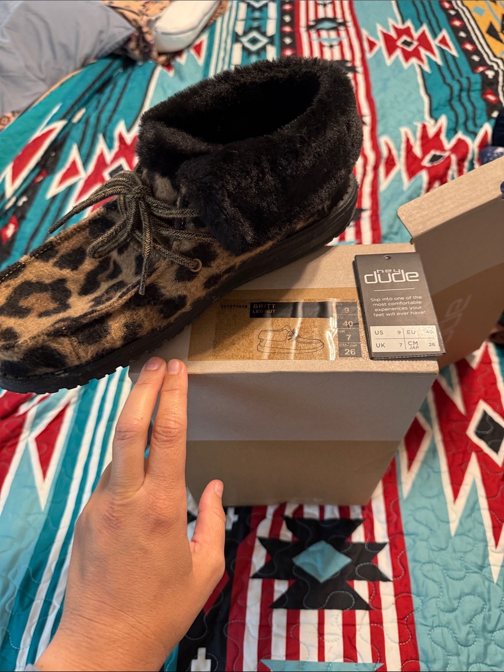 Hey Dude Britt Leopard Print with Black Faux Fur Cuff